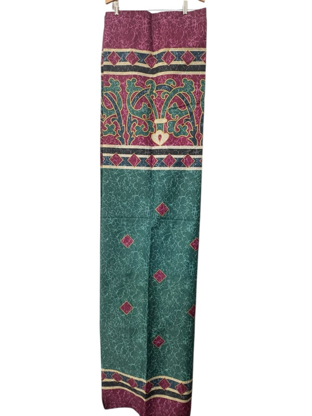 Vintage 90s Shower Curtain Y2K Springs Burgundy Green Gold Diamonds Maroon